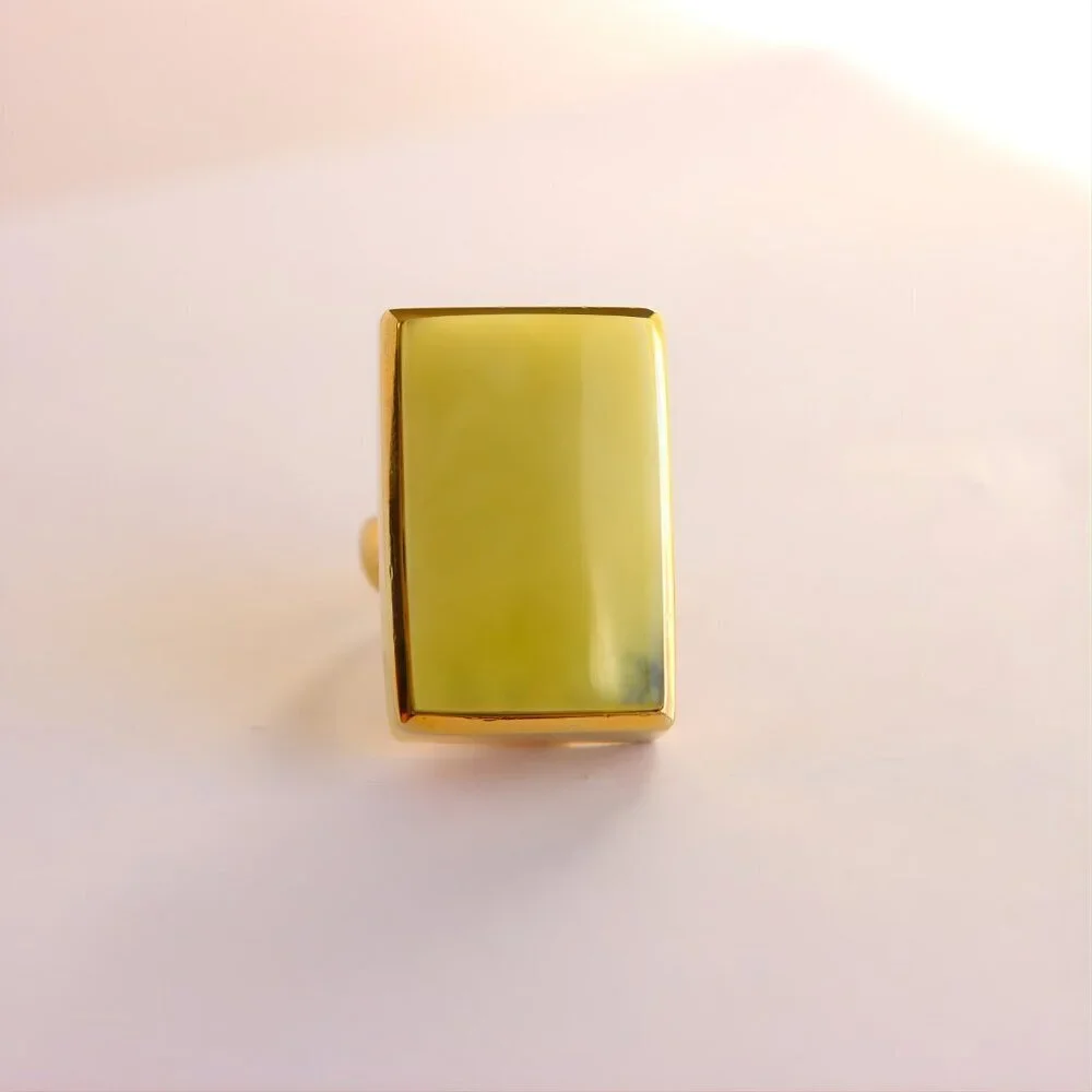 Baltic Butterscotch Lime Amber Statement Ring - 14k Gold Plated Sterling Silver